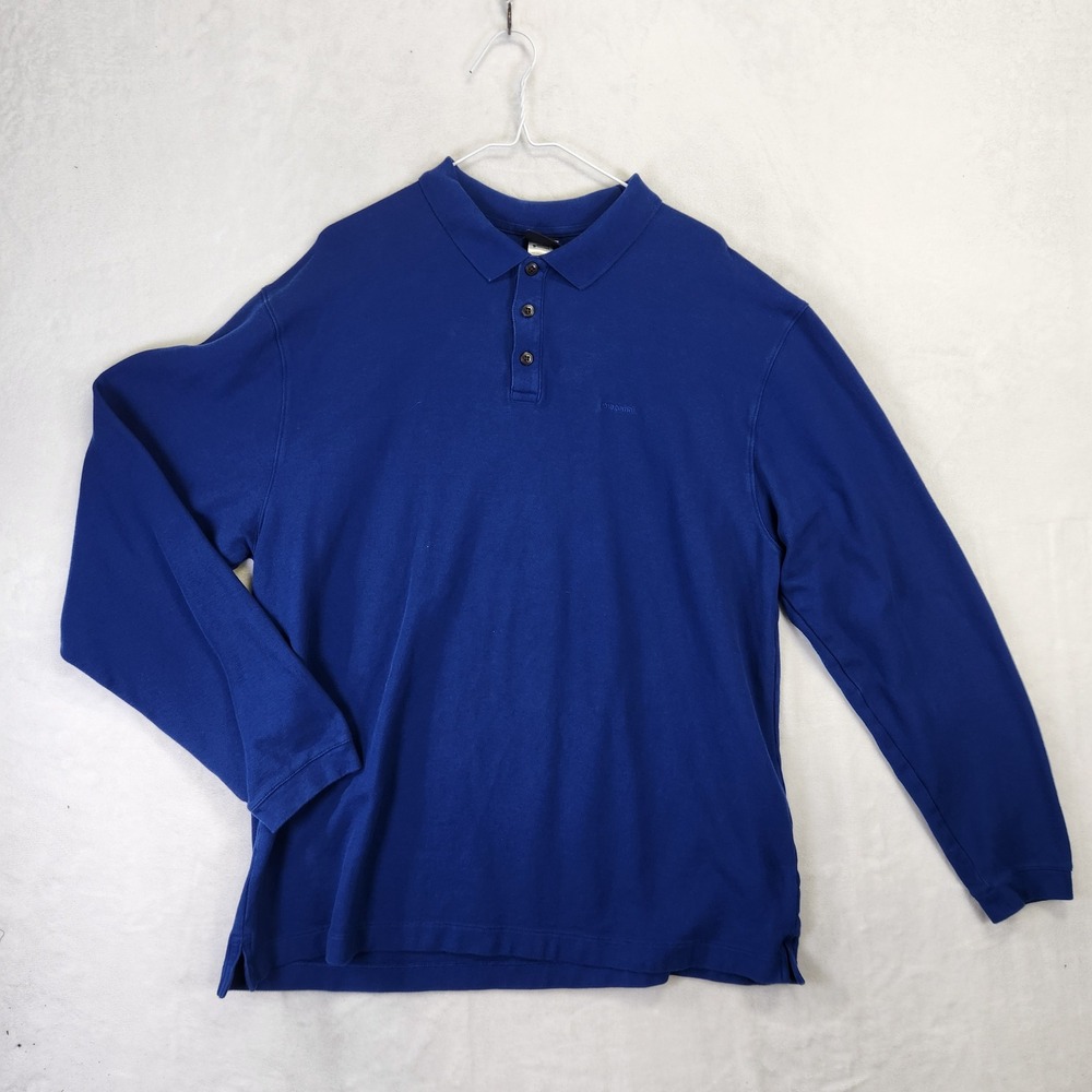 Patagonia Mens XL Blue Organic Cotton Long‎ Sleeve Pique Polo Shirt Logo